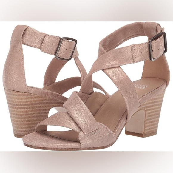 Eileen Fisher Patsy gold metallic leather block heels sandals size 9